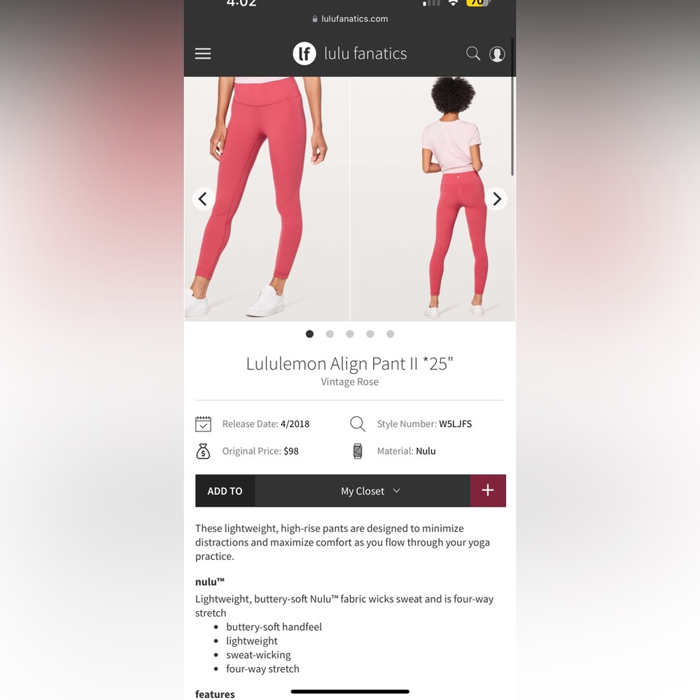 NWOT Lululemon leggings size 4 26" inseam